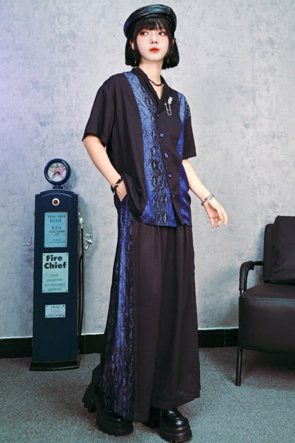 Snakeskin Print Pleated Wide-Leg Pants