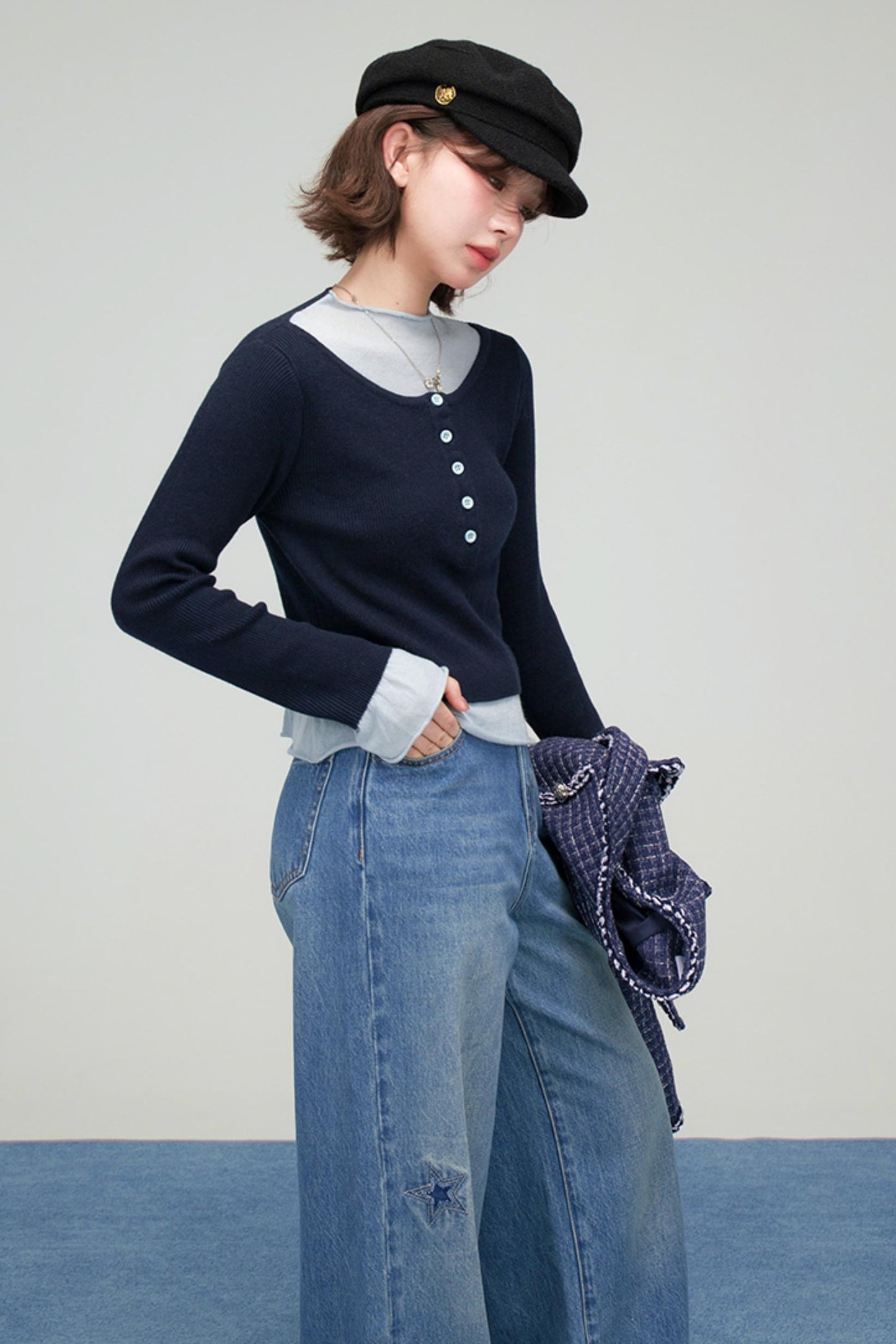 フロストブルースターパッチデニムパンツ