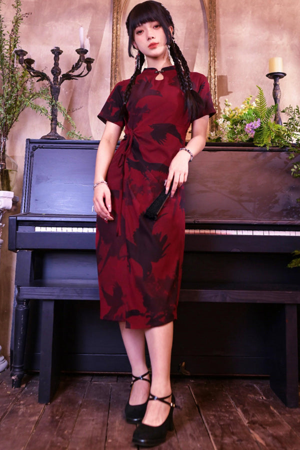 Red and Black Cheongsam Dress