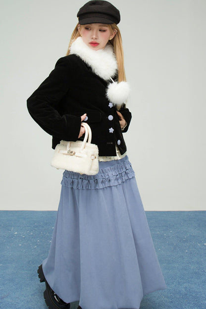 ベルベットカラーブロックドファーコラージャケット