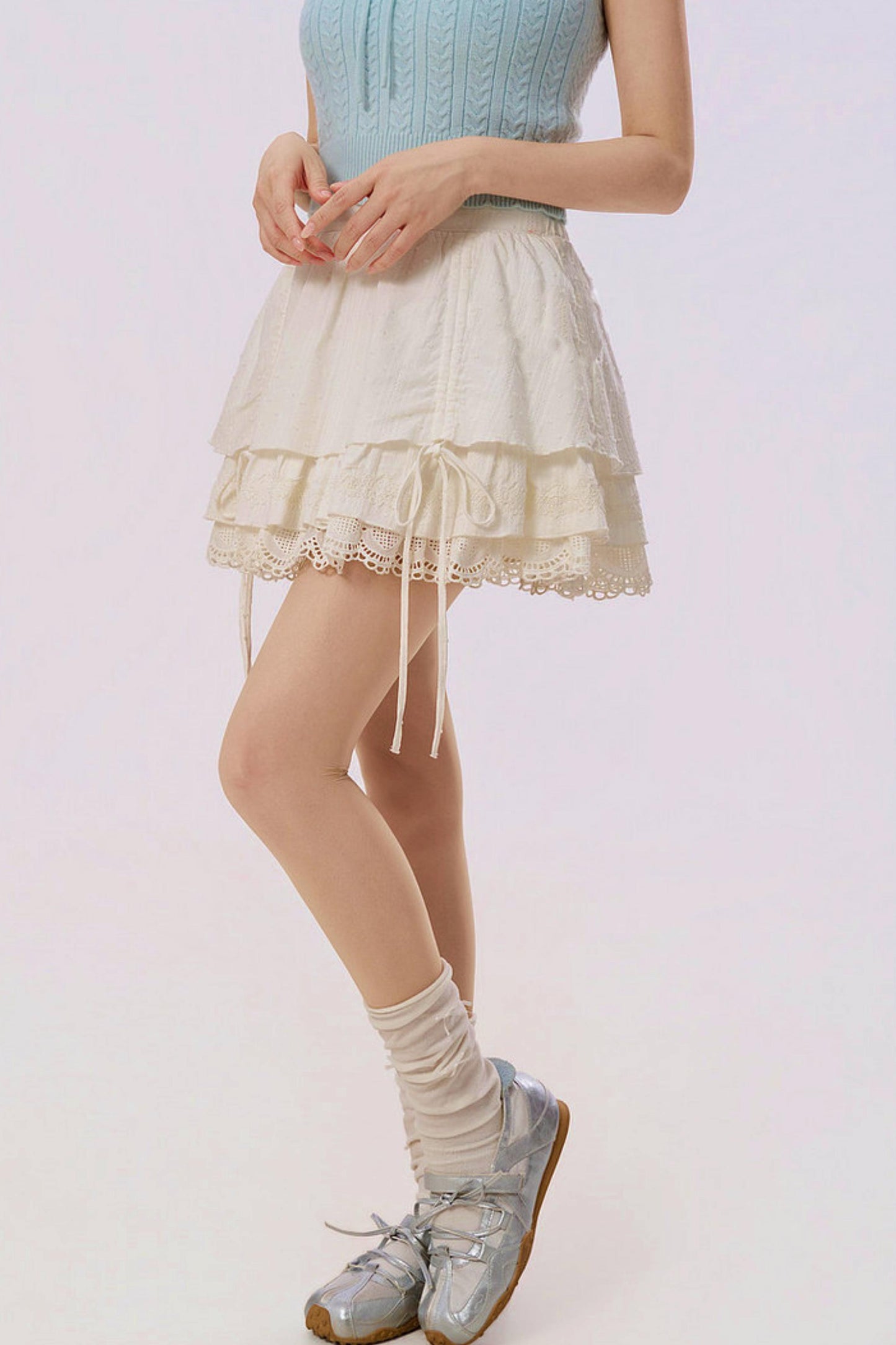 Cotton Lace Tiered Skirt