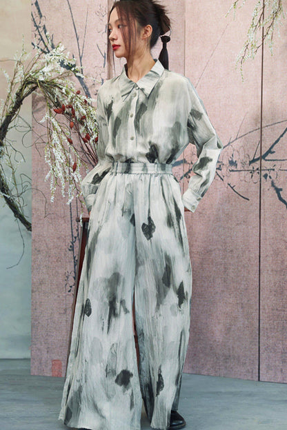Gray Gradient Print Blouse + Easy Pants