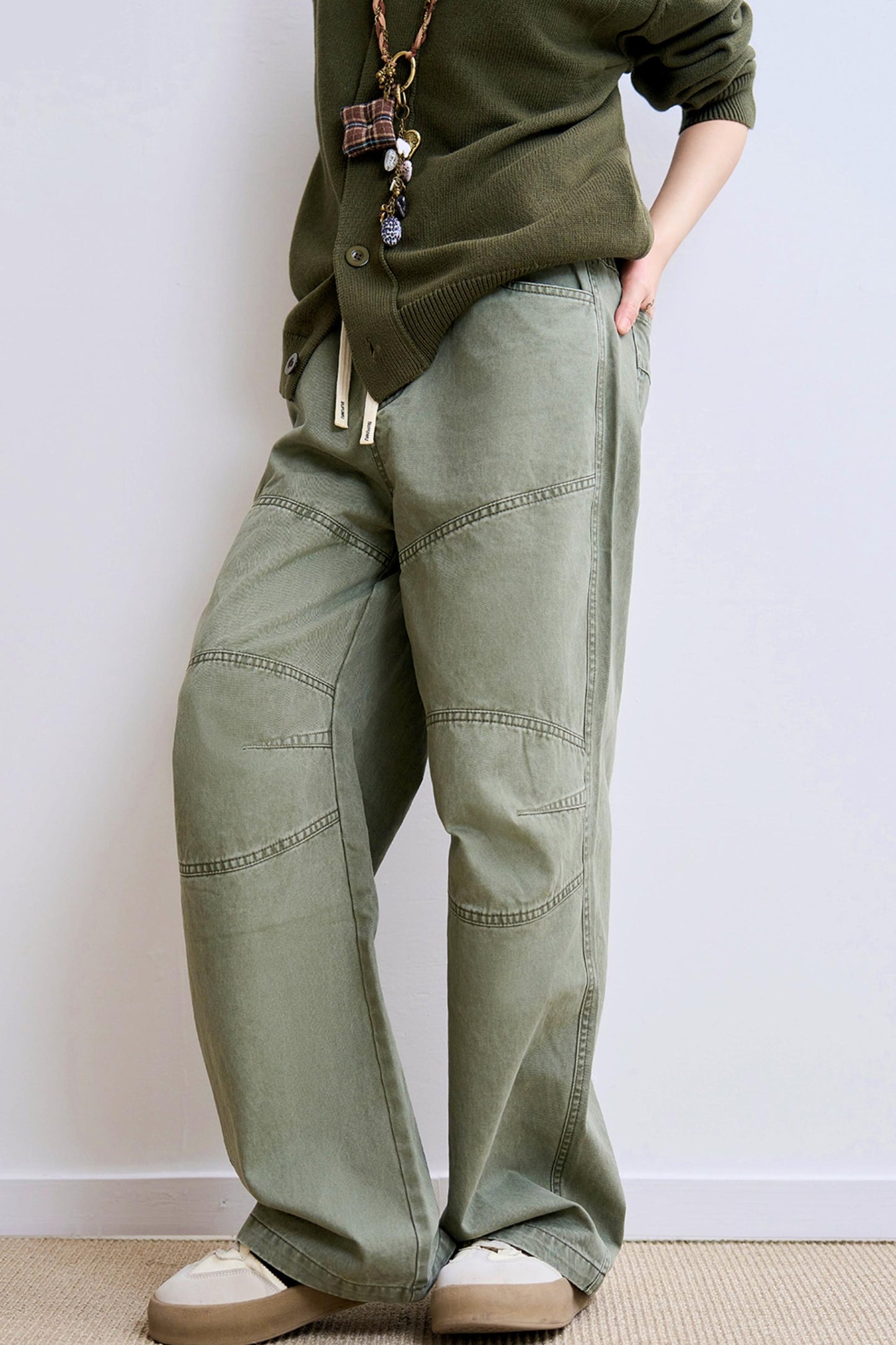Low wedge spliced denim pants