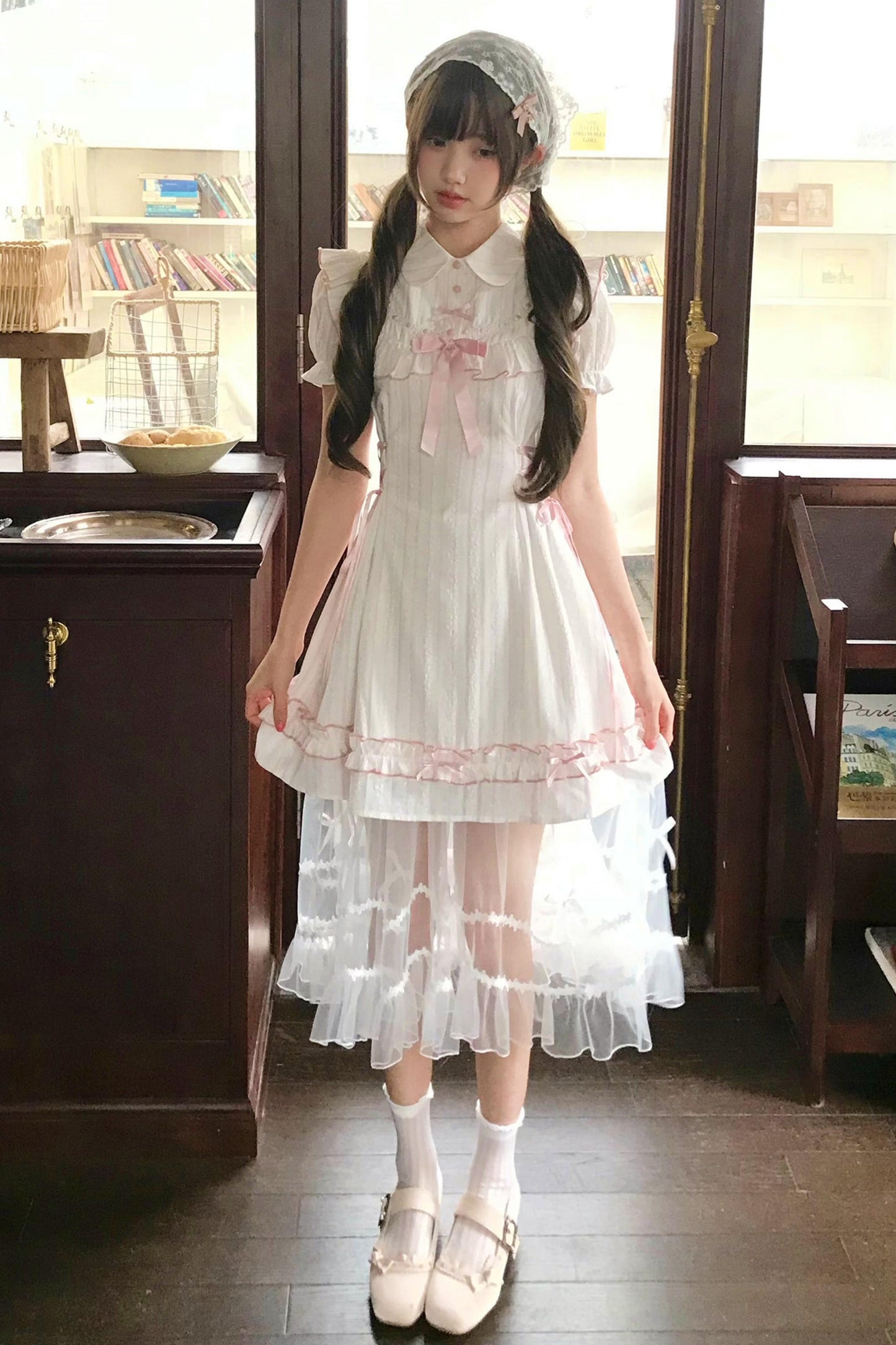 Sweet Pink Jacquard Dress + Apron Skirt