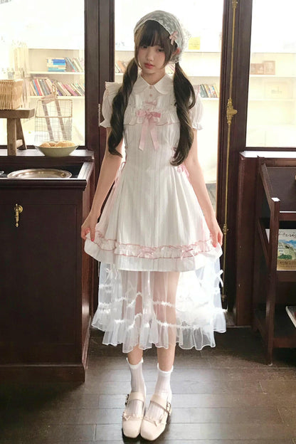 Sweet Pink Jacquard Dress + Apron Skirt