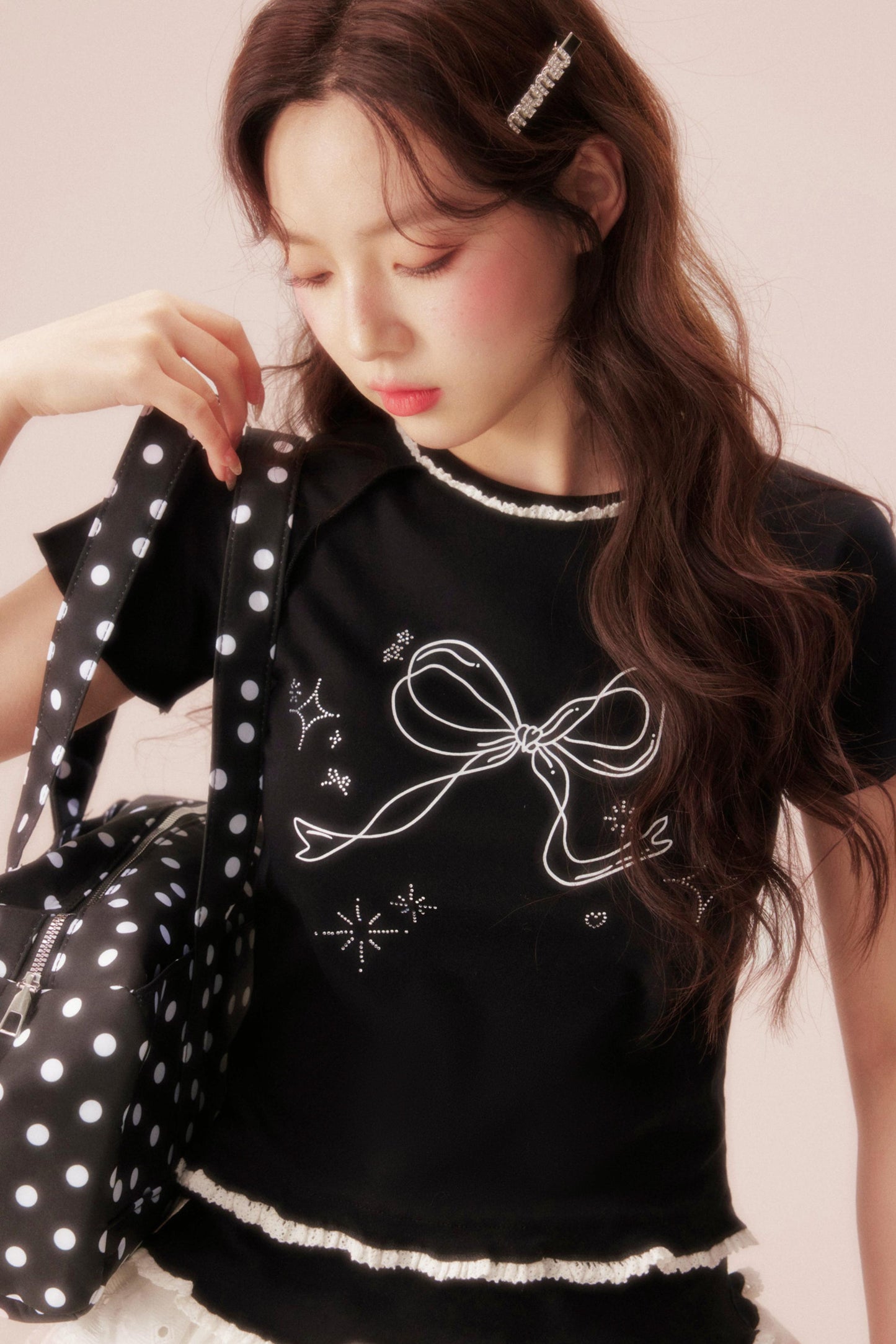 Ribbon Bijou Raglan Ruffle Top