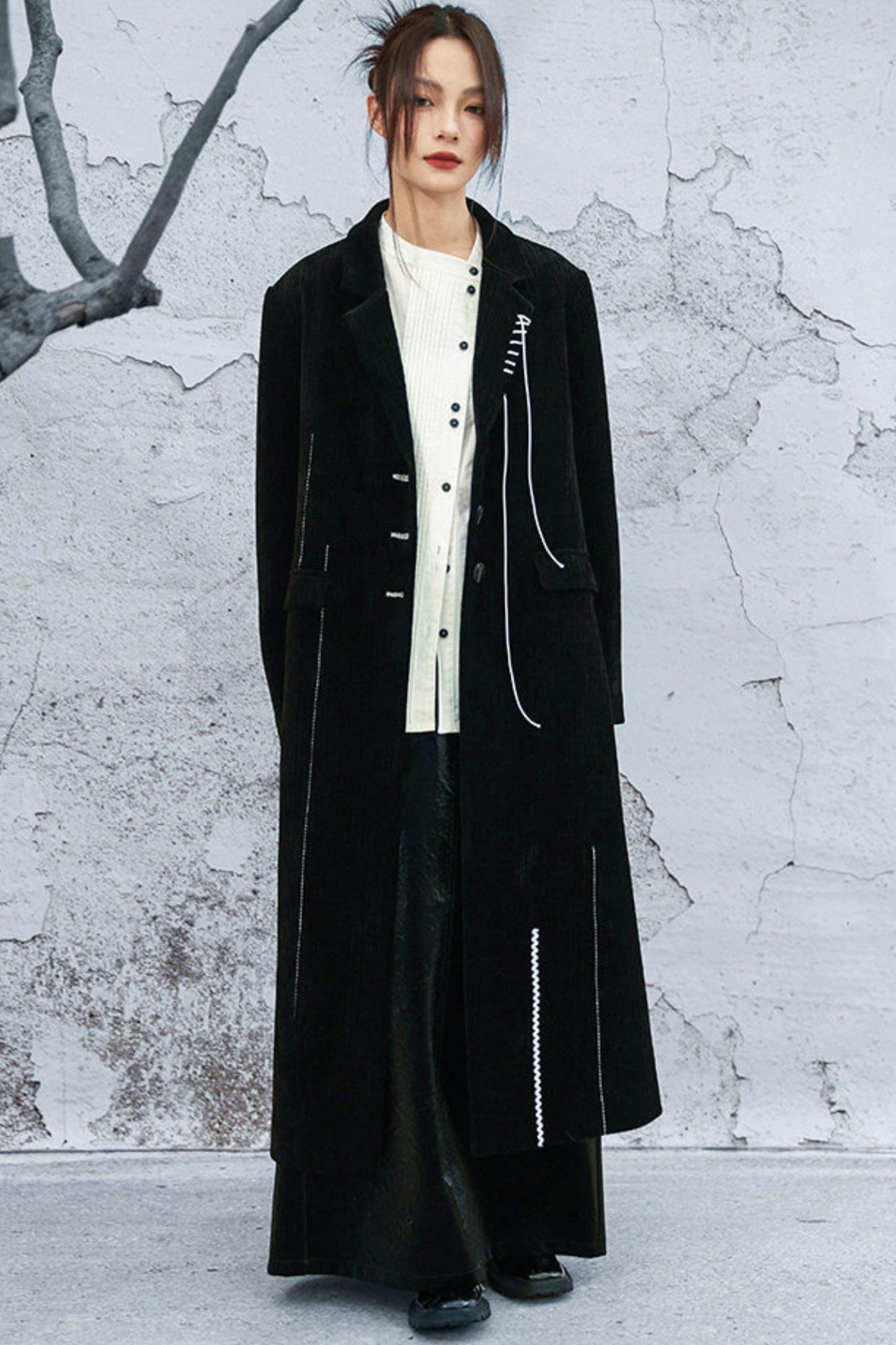 Chenille color block long coat