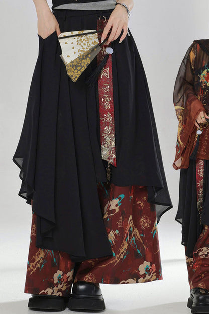 Gold Dragon Embroidered Choker Top (with Cups) + Chinese-Style Wide-Leg Pants