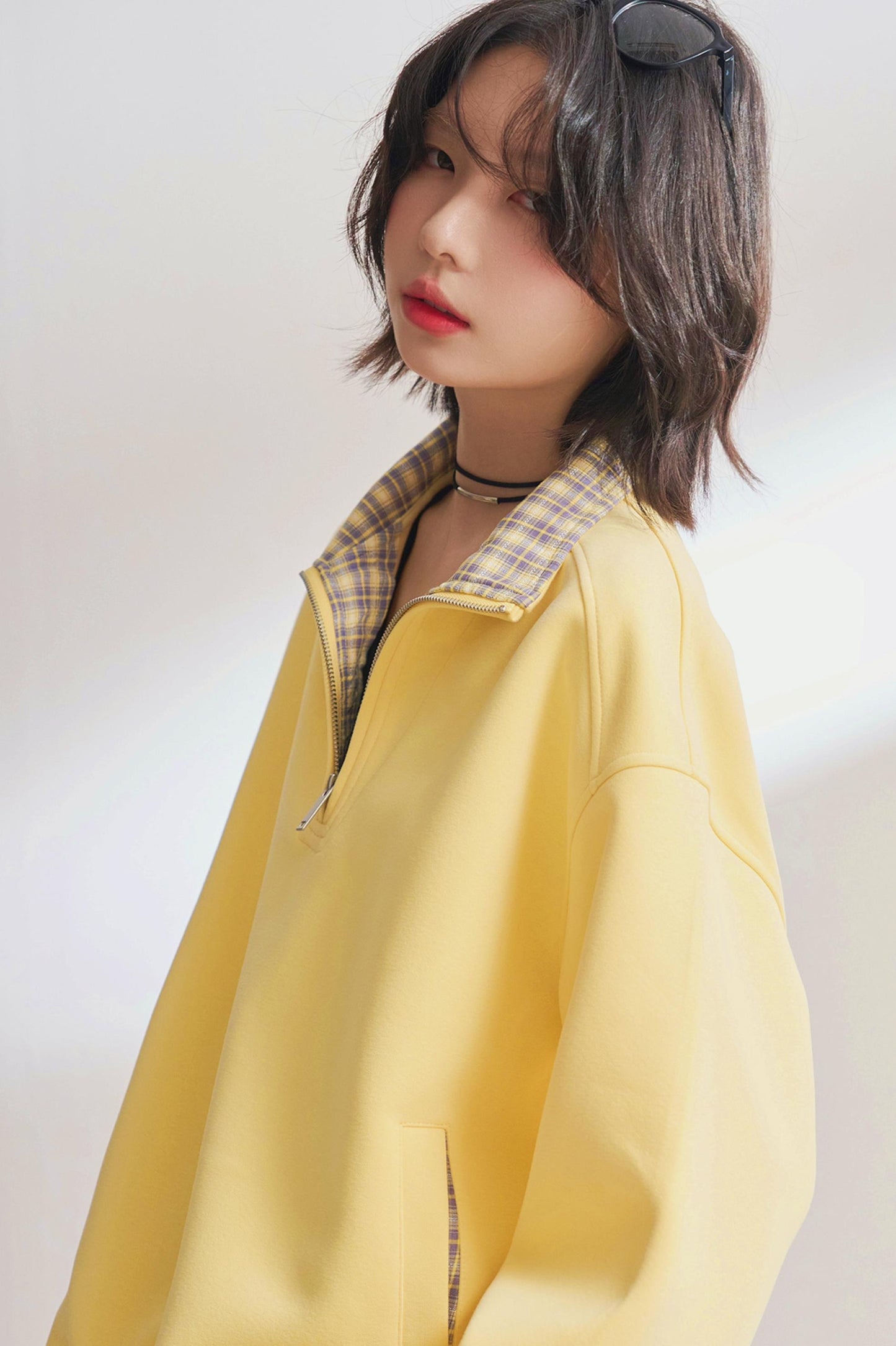 カジュアルハーフジップチェックスウェット