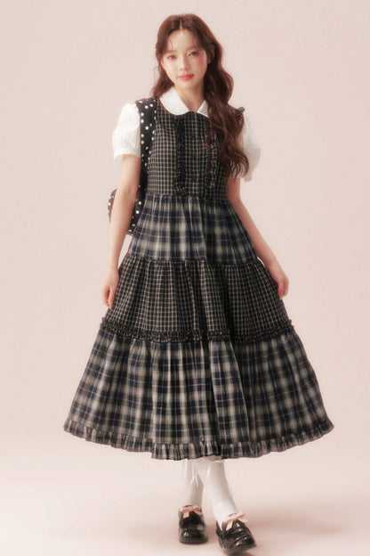 Black Plaid Patchwork Loose Shirt Dress