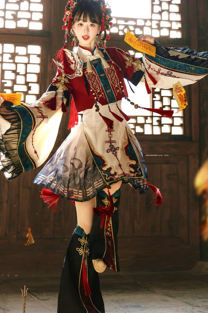 Robe Lolita Cyber Chine Fantaisie + Haut + Vêtement d'extérieur + Jupe + Guêtres