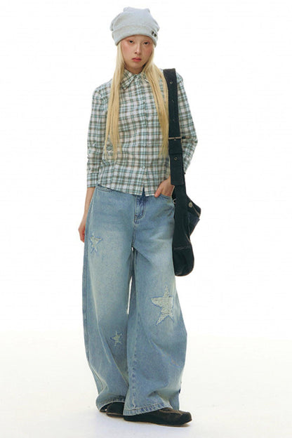 Star Wide Leg Denim Pants