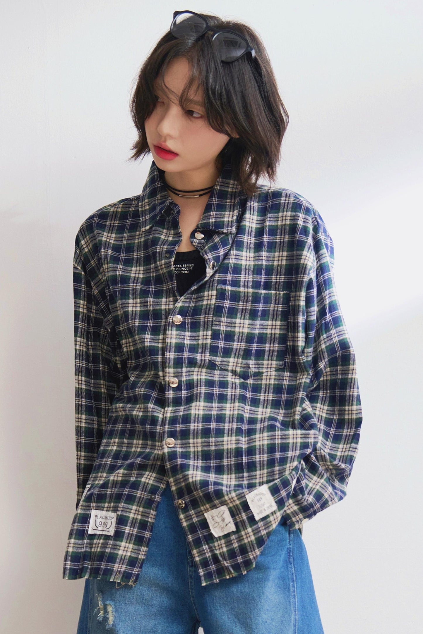 ルーズフィットチェックロングスリーブシャツ