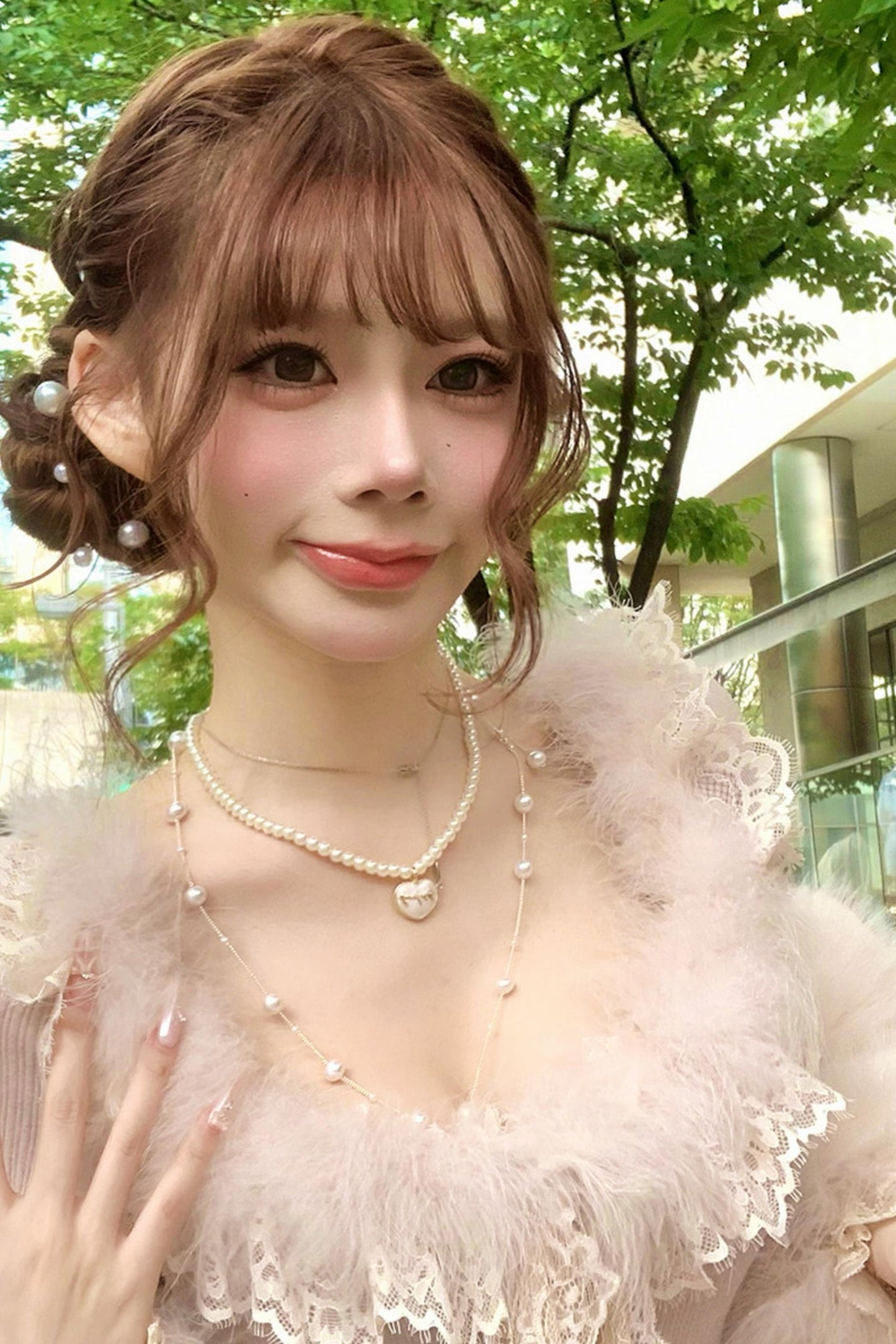 Lace Trimmed Feather Knit Dress