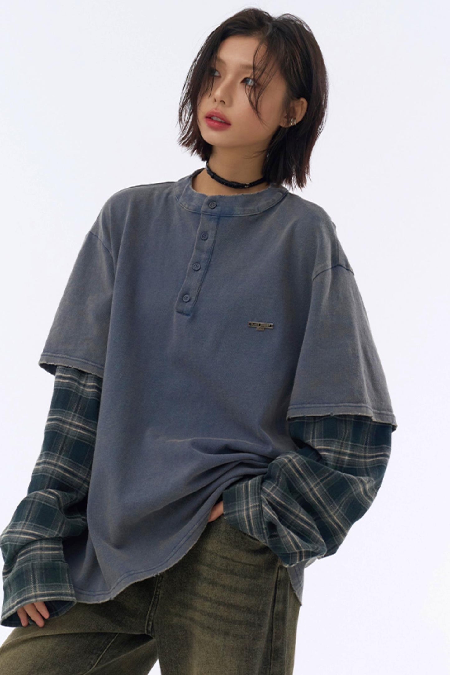 カラーブロックロングスリーブTシャツ