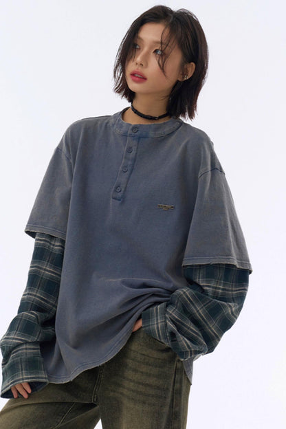 カラーブロックロングスリーブTシャツ