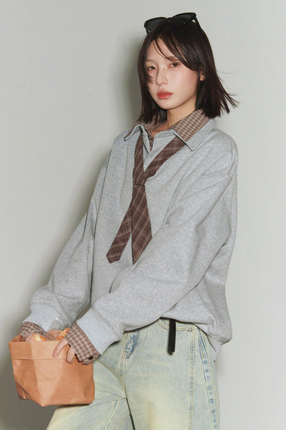 Karo-Patchwork-Polo-Sweatshirt