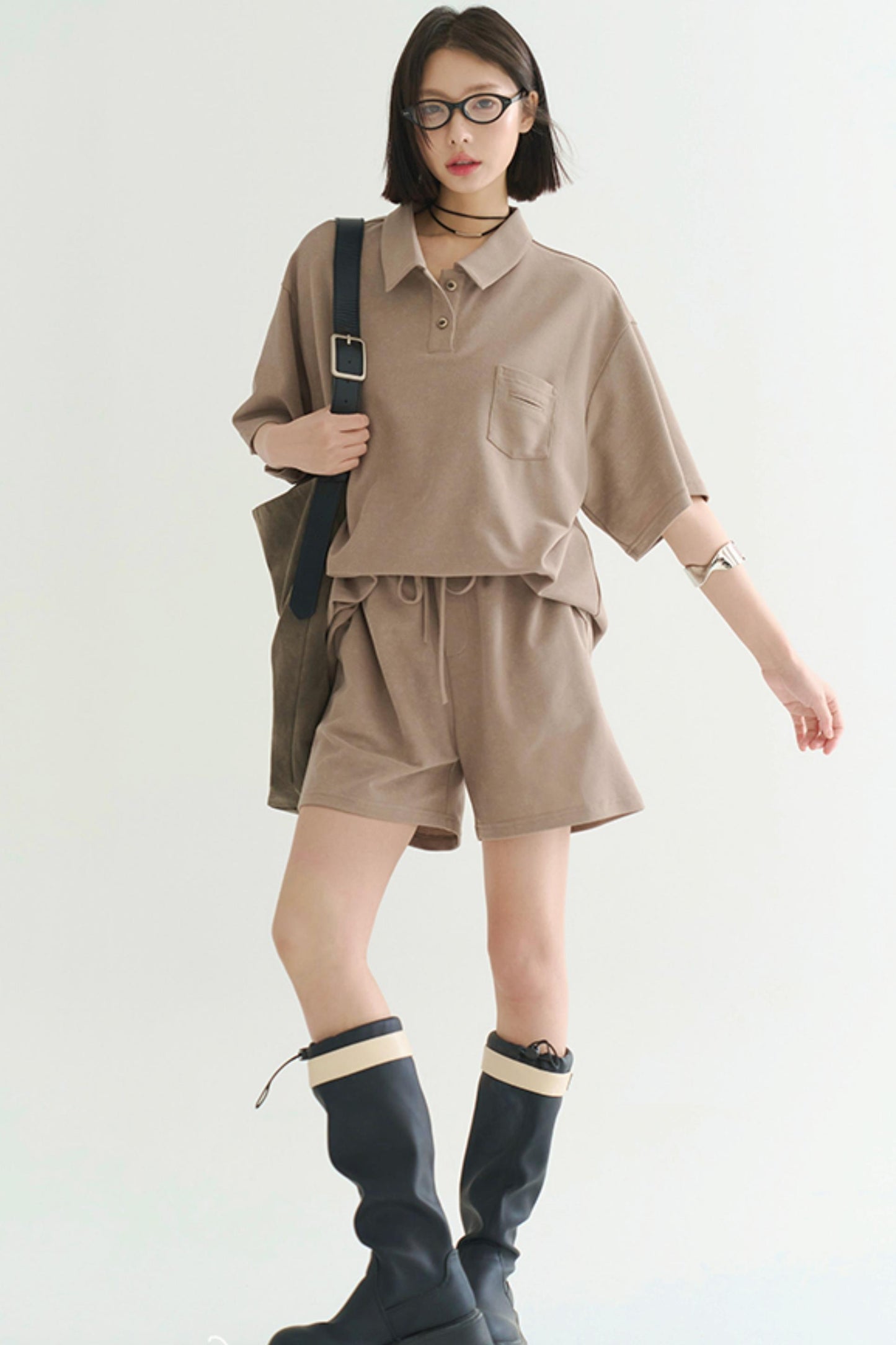 カジュアルモードポロトップス+ショートパンツ