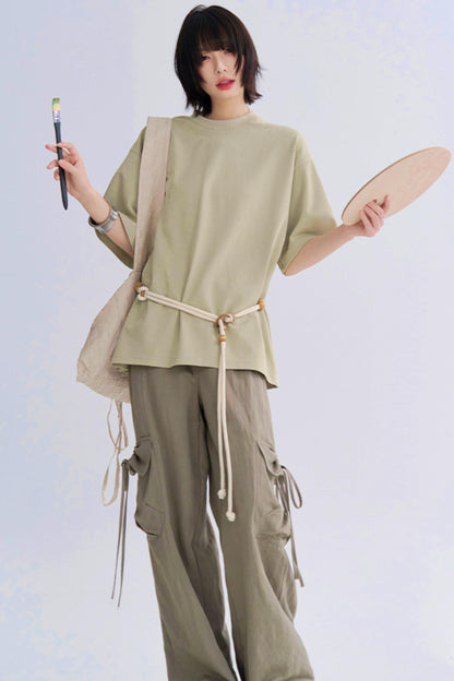 ルーズフィットソリッドカラーティーシャツ