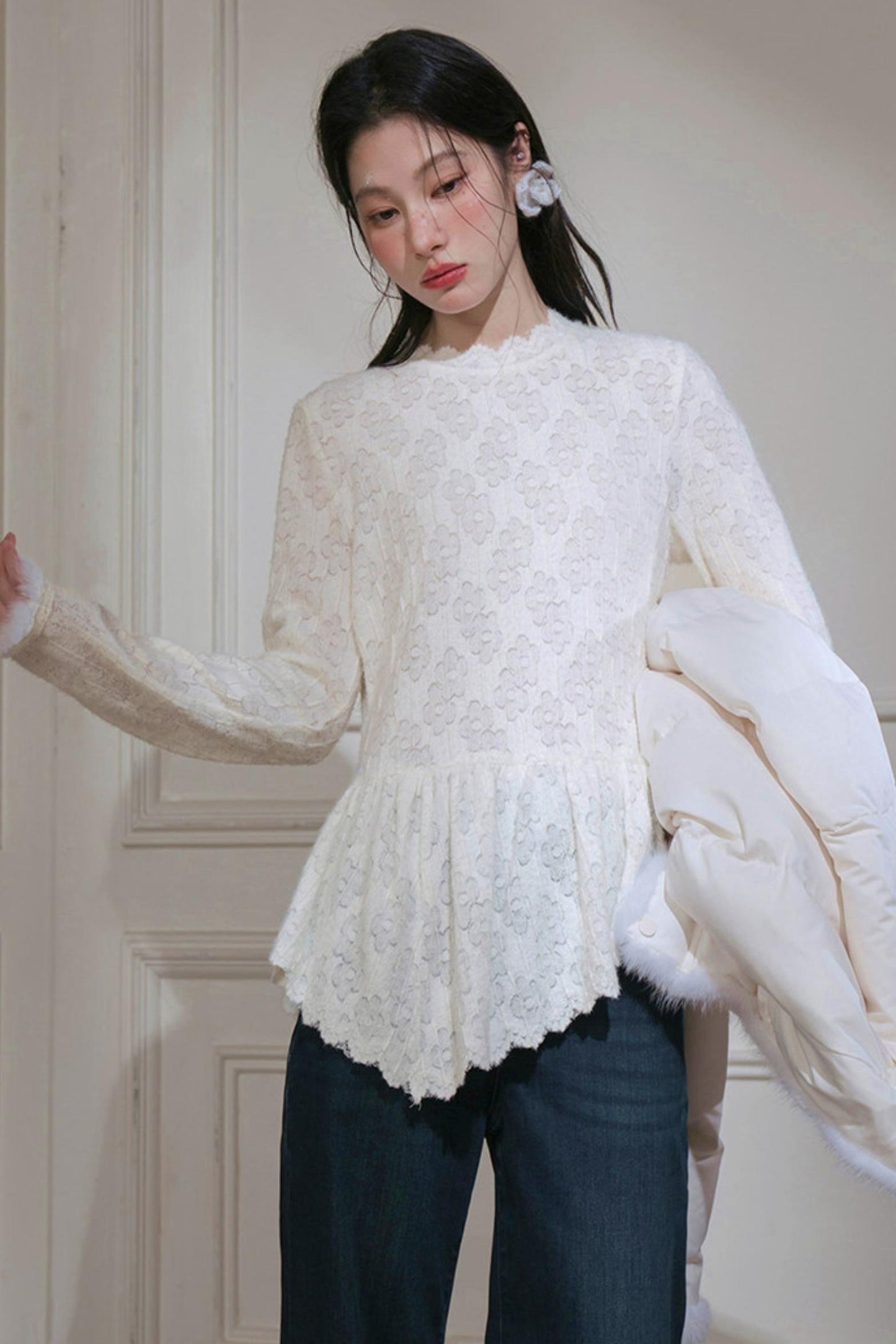 Velvet Lace Rabbit Fur Top