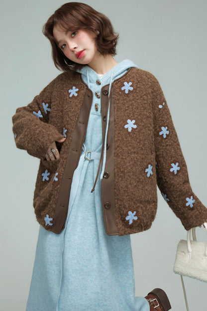 レイクブルーフーデッドニットドレス