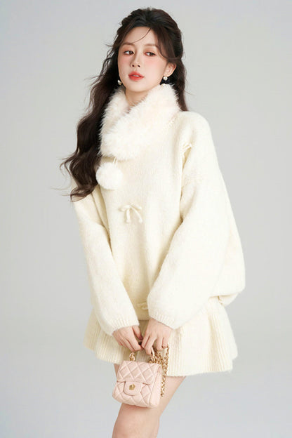 リボンルーズニット＋フレアスカート