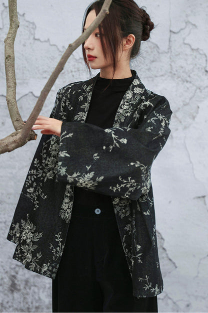 Chinese Denim Jacquard Cardigan