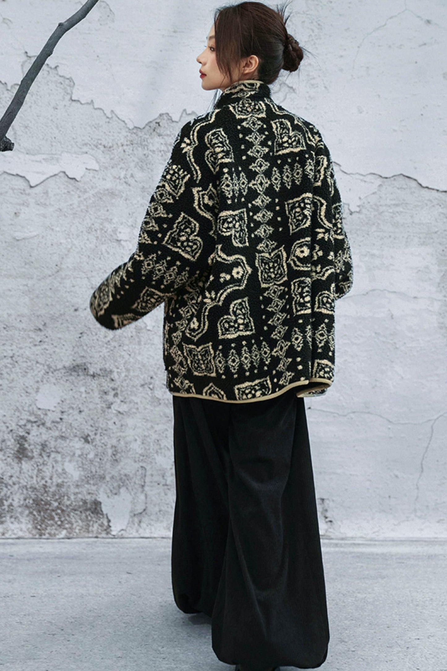 モードジャカードスタンドアップカラーコート