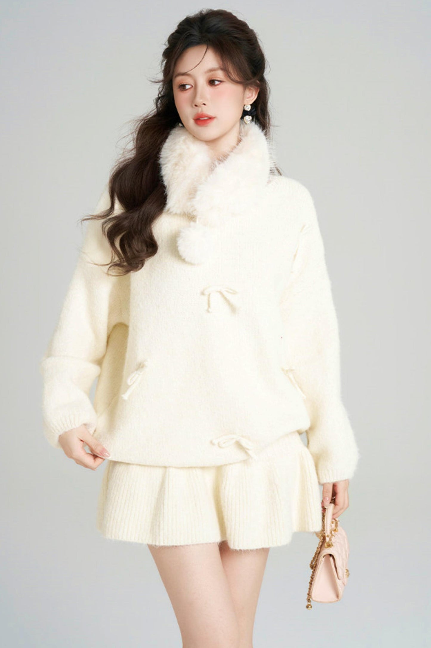 リボンルーズニット＋フレアスカート