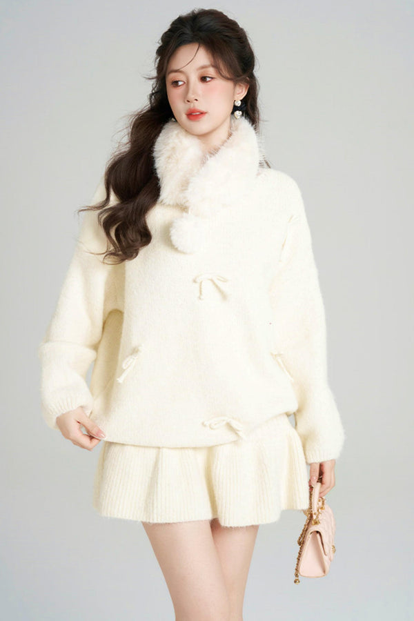 リボンルーズニット＋フレアスカート