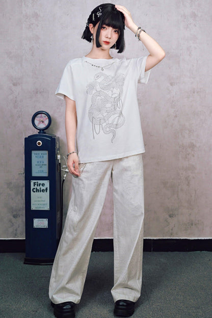 ダークスネークリリーチェーングラフィックTシャツ