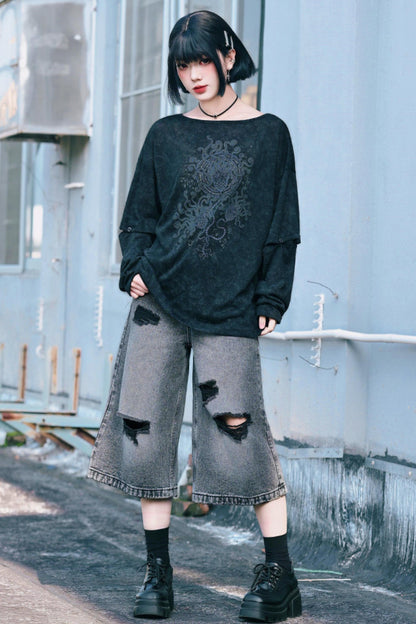 Ruins Street Distressed Denim Pants