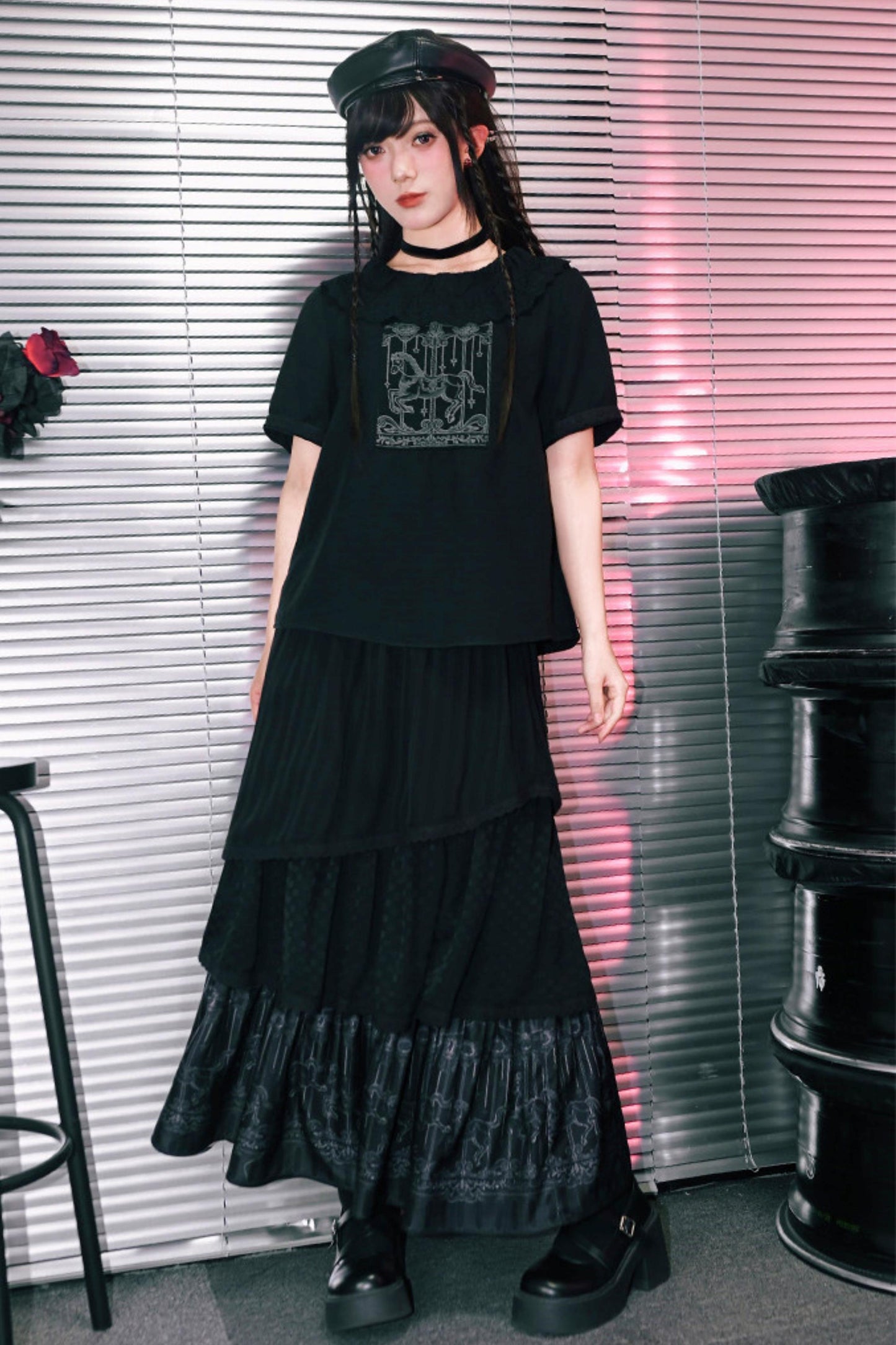 Dark Print Doll Collar Top