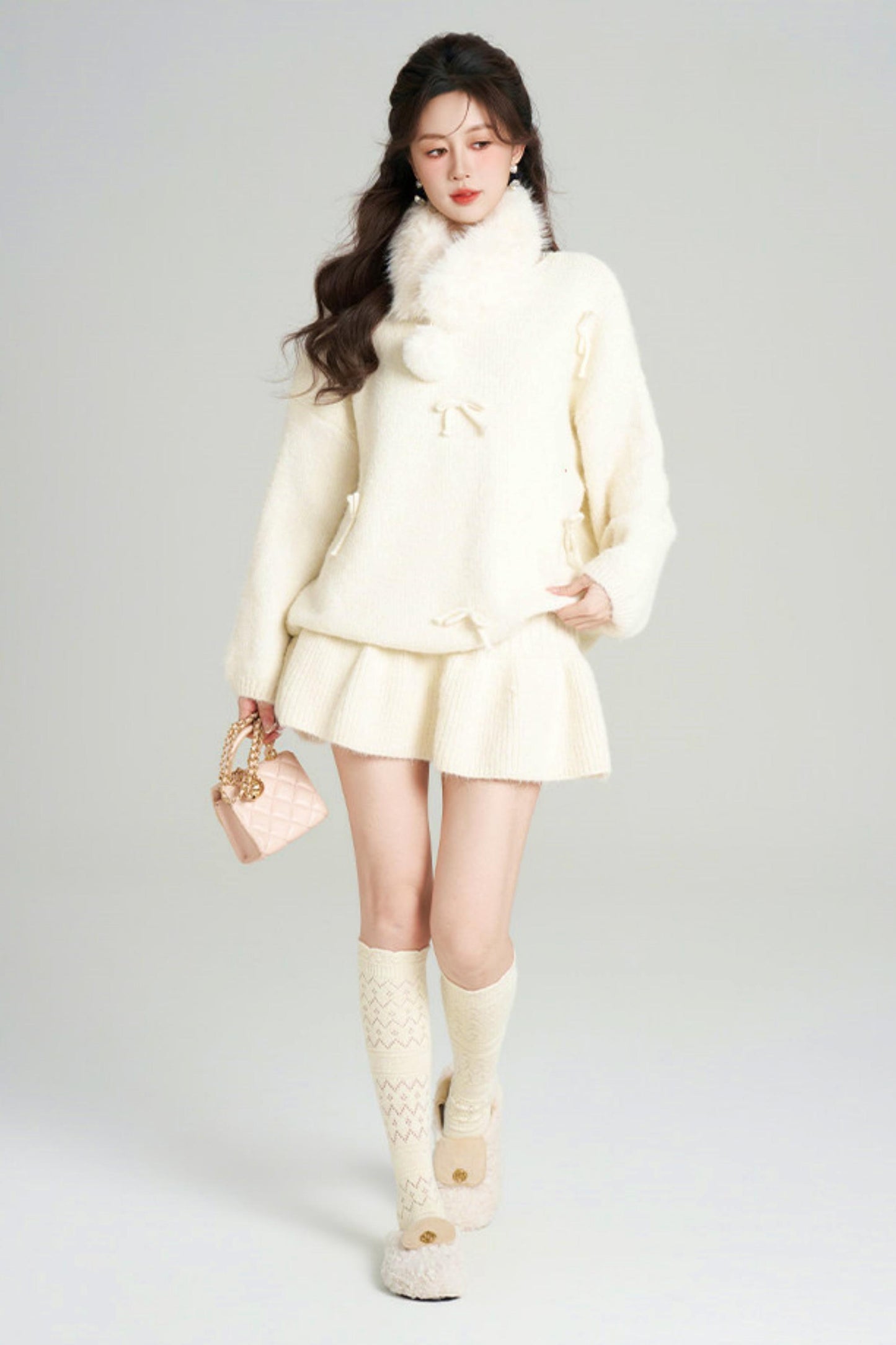 リボンルーズニット＋フレアスカート