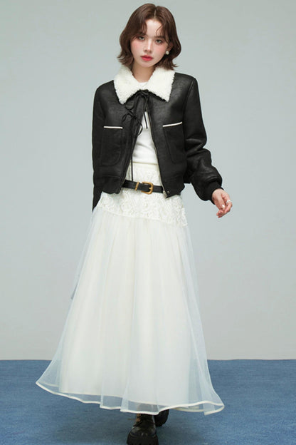 カラーブロックドシアリングコート