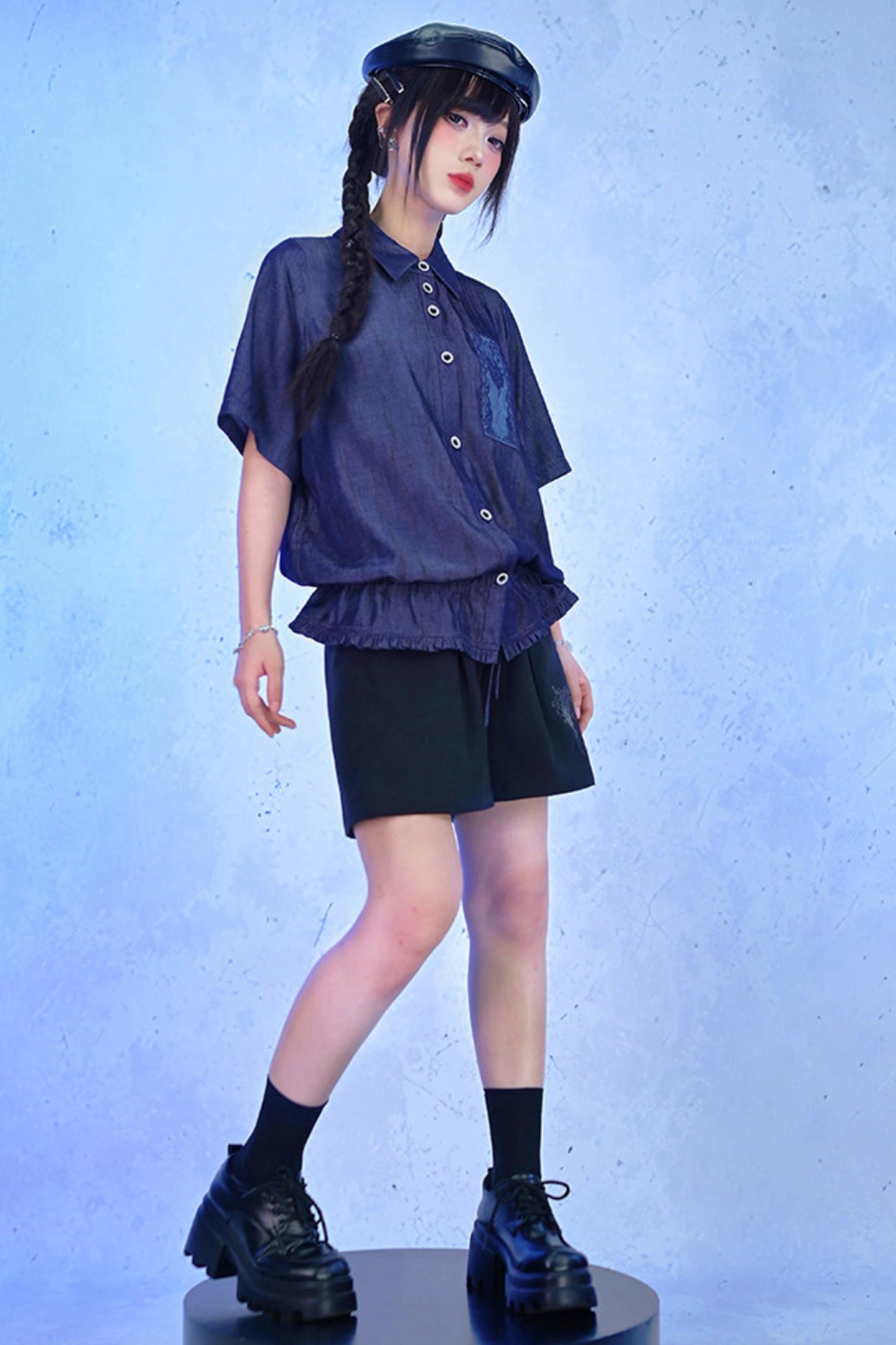 Night Blue Embroidered Subculture Shirt