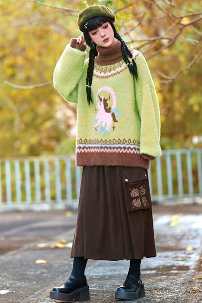 Faux Fur Jacquard Sweater