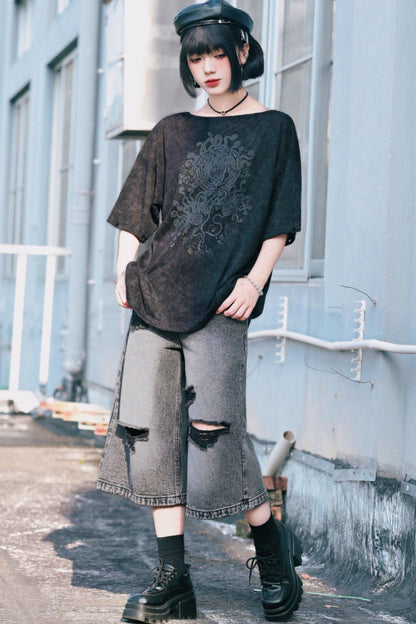 Ruins Street Distressed Denim Pants
