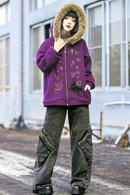 グラフィティファーカラーフーデッドフリースジャケット