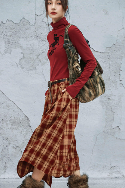 ダブルウエスティッドプラッドスカート