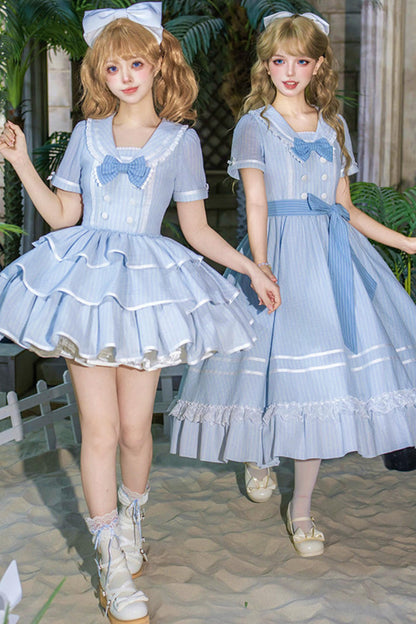 Klassisches maritimes Dienstmädchen-Lolita-Kleid + Accessoires