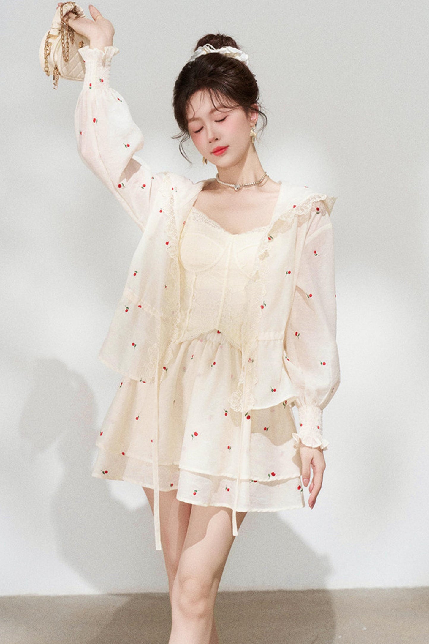 Lace Hooded Jacket + Top + Skirt