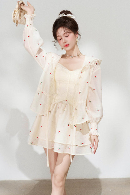 Lace Hooded Jacket + Top + Skirt