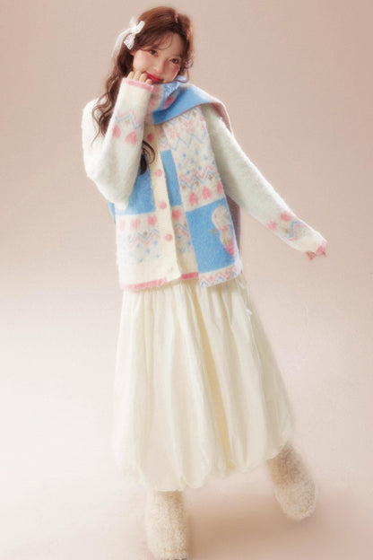 Sweet Fair Isle Sweater Cardigan + Scarf