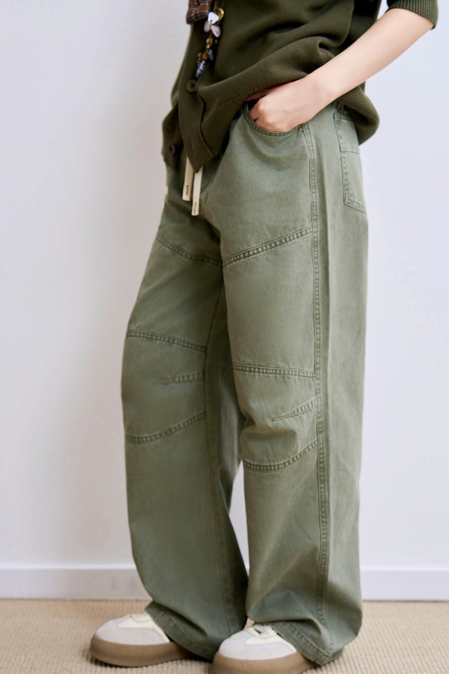 Low wedge spliced denim pants