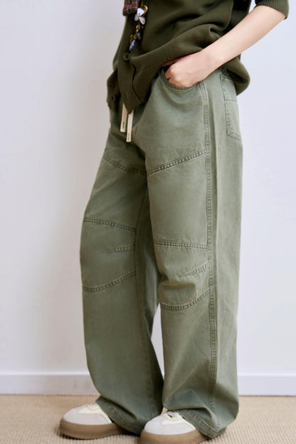 Low wedge spliced denim pants