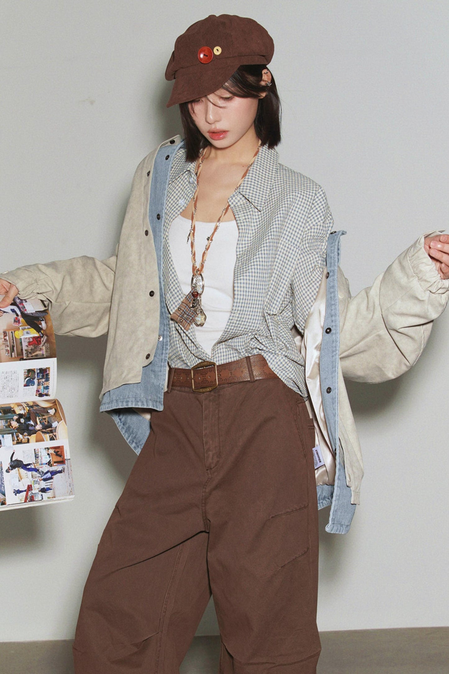 デニムパッチワークカラーブロックジャケット