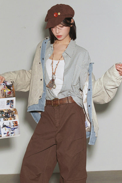 デニムパッチワークカラーブロックジャケット