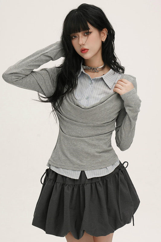 ドレープカウルネックレイヤードシャツ