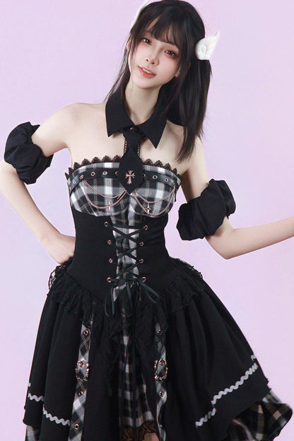 Robe punk gothique subculturelle à carreaux